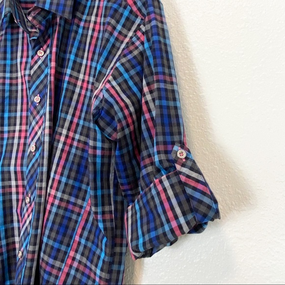Jared Lang Plaid Button Down Shirt Roll Tab Sleeves Size Large - Picture 3 of 7